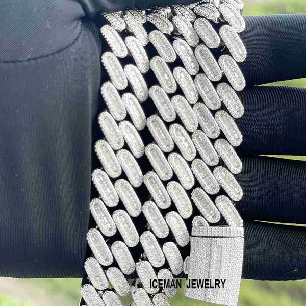 

iceman jewelry baguette luxury designer bling brass bracelets 15mm gold prong baguette cuban link chain white gold, Silver