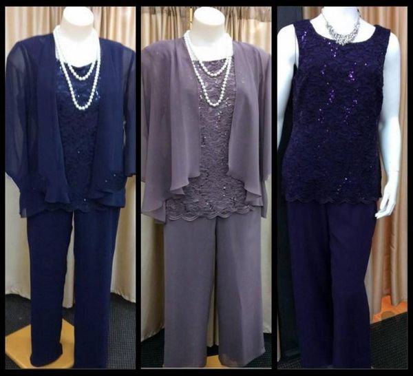 

lace mother of the bride pant suits chiffon with a jacket for weddings elegant plus size custom made pant suits2915691, Black;red