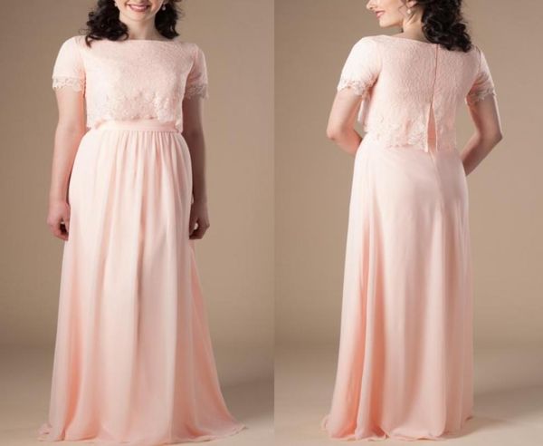 

peach boho long modest bridesmaid dresses with cap sleeves lace chiffon skirt bohemian formal rustic wedding party dress relig5070826, White;pink