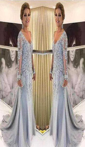 

elegant blue silver mother of the bride dresses long sleeves 2021 v neck godmother evening dress wedding party guest gowns new5741828, Black;red