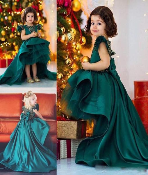 

dark hunter green hi lo girls pageant dresse with crystal beaded ruffle satin ss girls birthday dresses cuatom made3528122, White;red