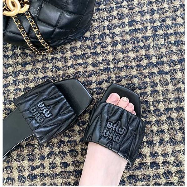 

new designer mius slide beach sandals shoes women internet family line slippers for wearing flat bottomed summer versatile ladies square ple