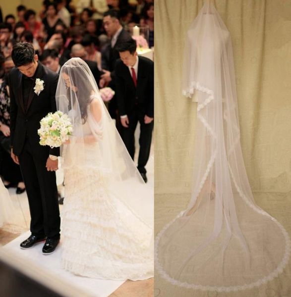 

fairy 3m long bridal veils soft tulle with floral applique edge long wedding veils new arrival 2017 whiteivory3367572, Black