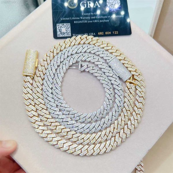 

2023 new design hip hop jewelry custom 925 sterling silver 10mm bracelet necklace mens iced out cuban link chain