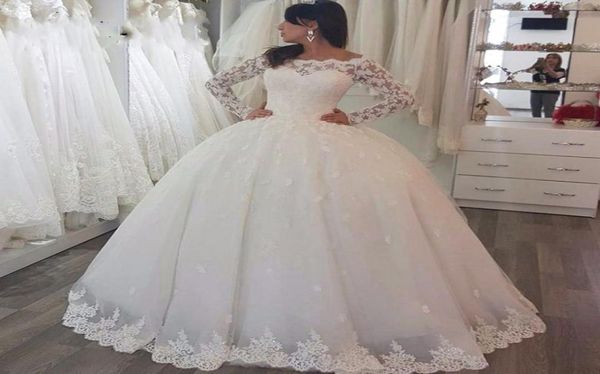 

long sleeves puffy wedding ball gown wedding dresses custom made princess bridal formal maxi gown vestido de casamento7521873, White