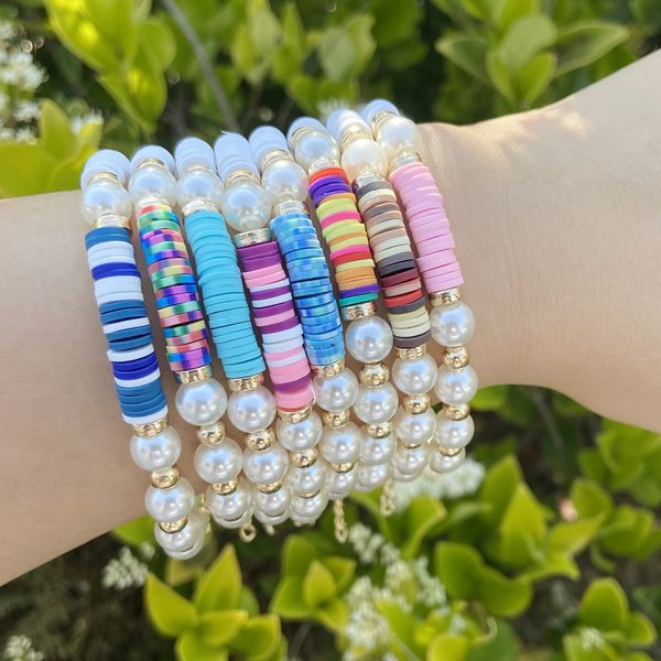

ins style colorful polymer clay disc beads strands bracelet summer jewelry for women gift, Black