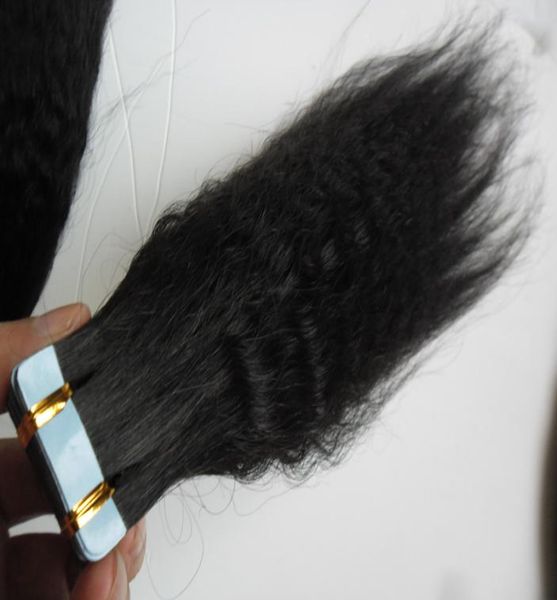 

kinky straight tape in hair extensions tape human hair remy seamless 10quot26quot coarse yaki tape in human hair extensions 49081866, Black