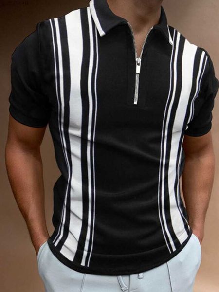 

2022 shirts summer fashion sleeve striped turn-down collar zippers 6e8a, White;black