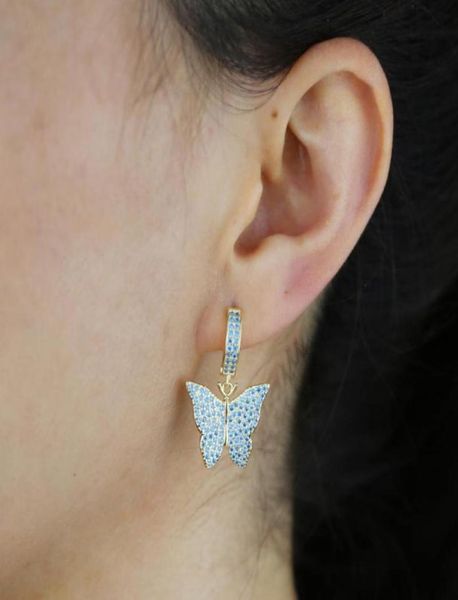 

dangle chandelier bling 5a white pink blue cz paved butterfly earrings for women girl animal cute romantic drop fashion jewelry5264382, Silver