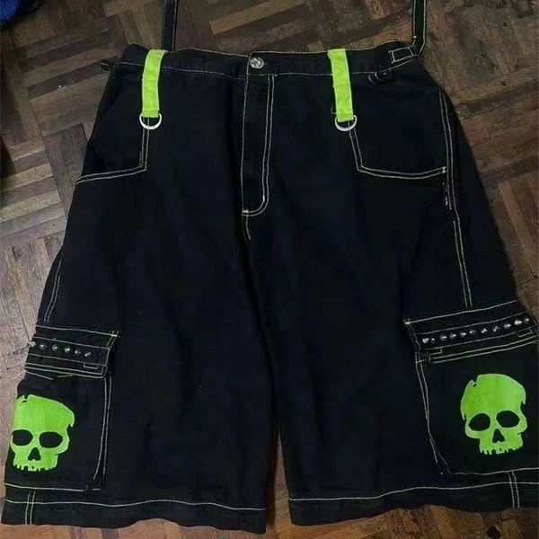 

men s jeans y2k shorts casual loose skull pattern jean oversized hip hop punk basketball wide leg sweatpants streetwear pants 230629, Blue
