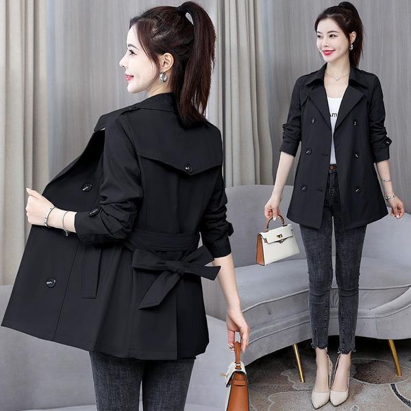 

short windcheater women's trench coats 2023 spring and autumn new slim british style small windbreaker female medium coat, Tan;black