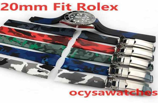 

20mm gold clasp watch bands camouflage rubber strap sub gmt waterproof band watches accessories folding buckle watchband for mens9785981, Black;brown