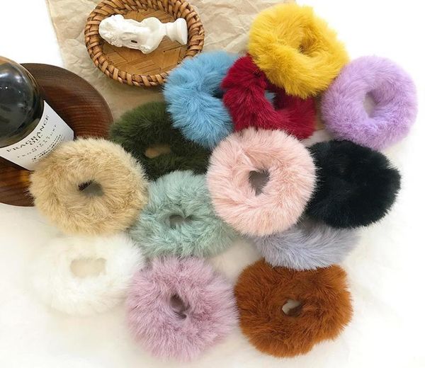 

mink fur hair rope scrunchie women girls elastic hair rubber bands gum ponytail holder hair accessories 13colors7032990, Slivery;white
