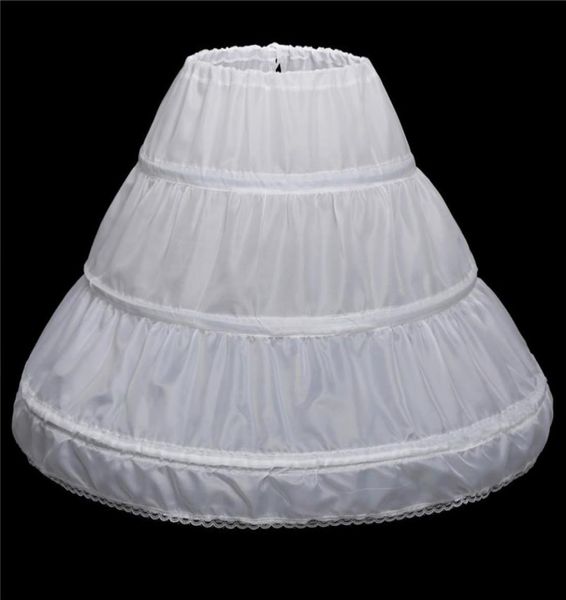 

fit 614y girl children petticoat aline 3 hoops one layer kids crinoline lace trim flower girl dress elastic waist underskirt 9760872, White