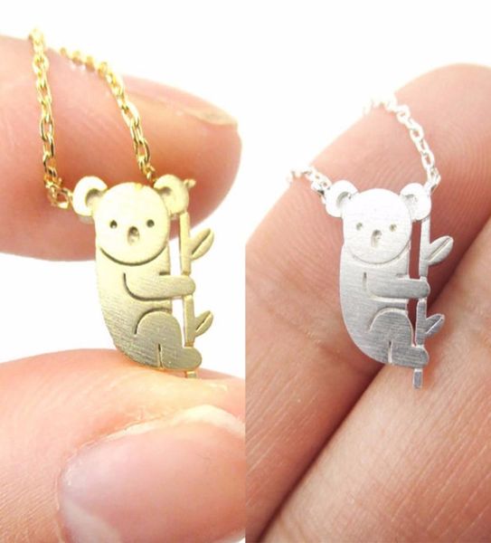 

small koala bear and branch shaped animal charm necklace pendant in gold handmade animal jewelry collares minimalist elegant neckl3819309, Silver