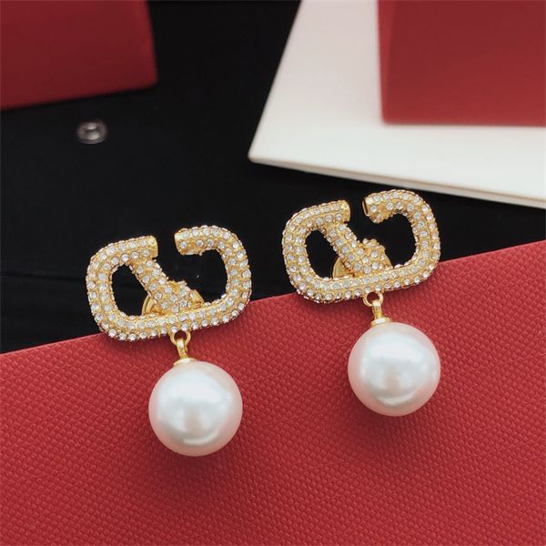

designer earring letter v stud pearl earringluxury metal earring jeweler woman gifts women fashion hoop jewelry d3ce, Golden;silver