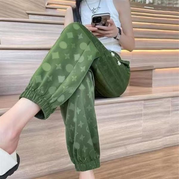 

fall designer women pants fashion sports high-waisted elastics luxury black green summer thin leg slacks, Black;white