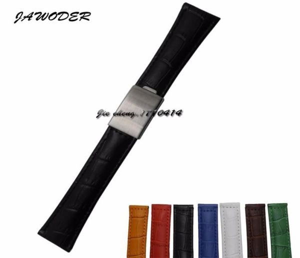 

jawoder watchband 20mm men women brown green blue black yellow white red crocodile lines genuine leather watch band strap for 11664116522, Black;brown