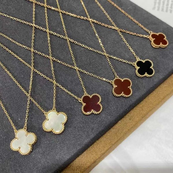 

lucky four-leaf clover chains leather necklace cord female rose gold lock bone chain red agate white fritillary emerald locket necklaces bri, Black