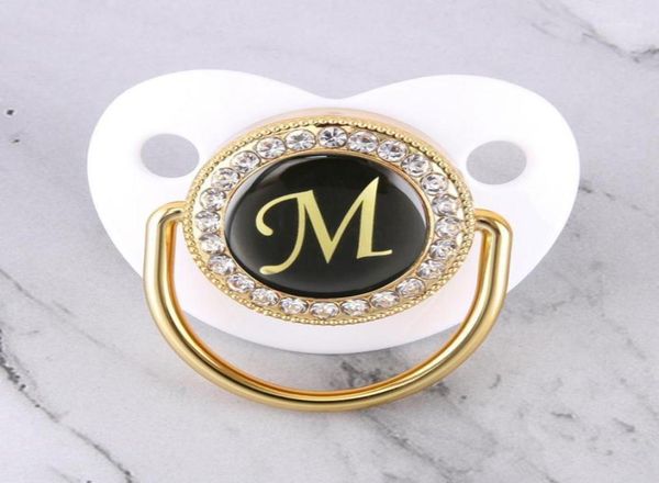

012 months bling baby pacifier 26 initials letter m newborn infant soother chupete sucette dummy nipples for baby shower gift19263434