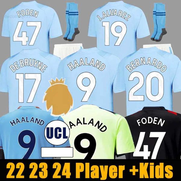

22 23 24 haaland soccer jerseys grealish sterling mans cities mahrez fans player version de bruyne foden football shirt kids kit sets unifor, Gray