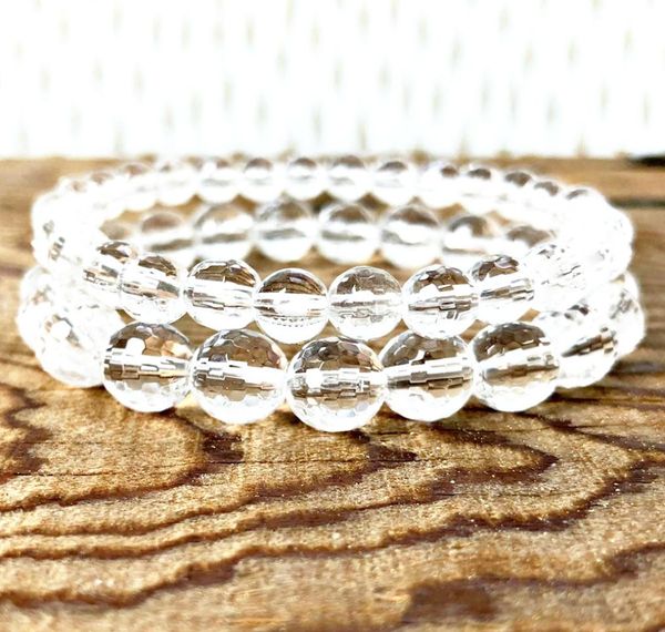 

mg1005 faceted clear quartz wrist mala bracelet set master healer clarity of thought bracelet womens natural crystal jewelry8688079, Black