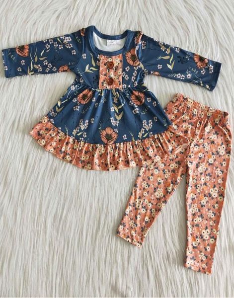 

2021 girls clothing spring outfits flower print kids designer clothes girls boutique outfits long sleeve leggings set who4692268, White