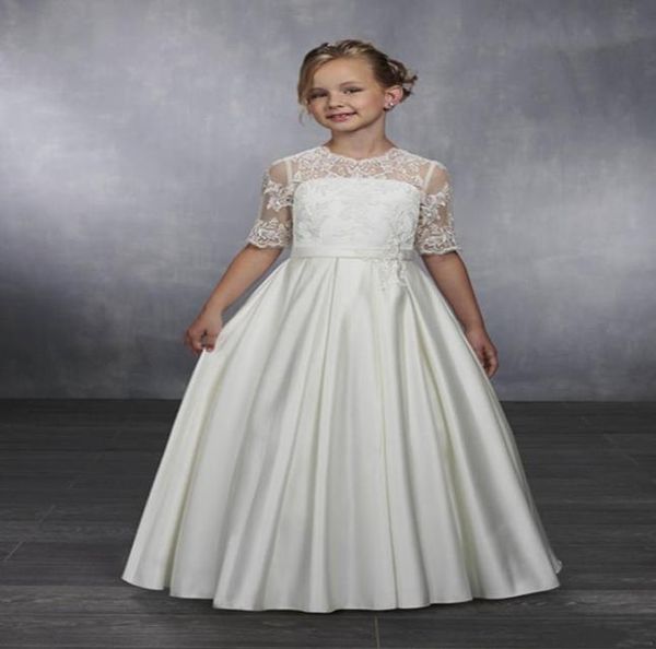 

classic flower girl dress with lace buttons half sleeves customized for princess girls pageant gowns custom made8819658, White;blue