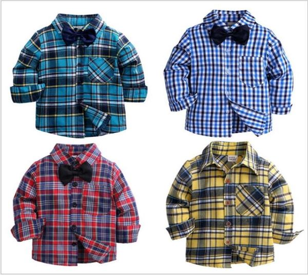 

boy blouses baby shirt longsleeve male child cotton spring children clothing child plaid bow tie shirt1439941, Blue