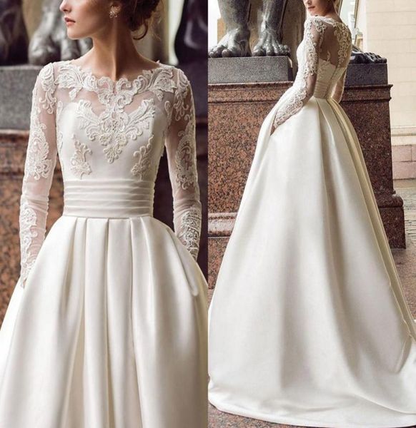 

modest long sleeve wedding dress 2022with pockets pleated bateau princess wedding dresses bridal gowns abiti da sposa vestido de n9345254, White
