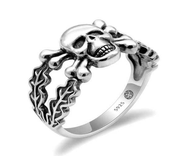 

925 sterling silver skull men ring skeleton pirate do old thai silver ring for men women gothic punk biker jewelry2283457, Golden;silver