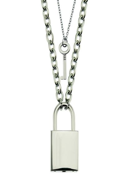 

luxury designer jewelry men necklace hip hop lock and key pendant necklaces silver plated occident punk style fashion jewelry8777136, White