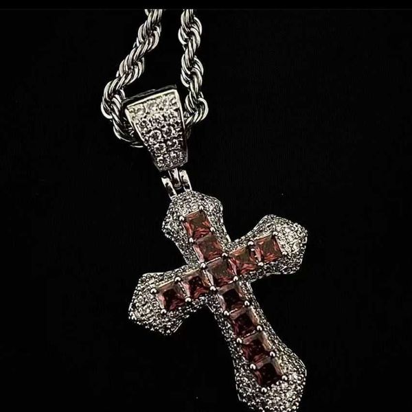

full diamond cross necklace new zircon pendant hip hop trend personalized versatile sweater chain jewelry, Silver