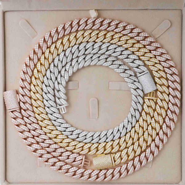 

925 silver vermeil yellow gold moissanite cuban 12mm link rose gold chain necklace