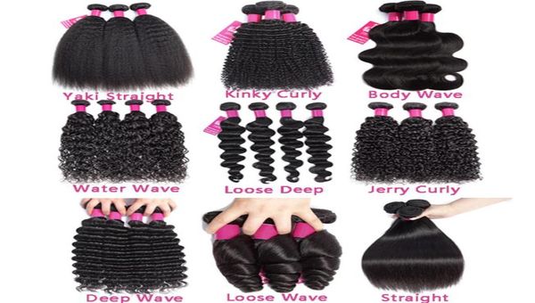 

9a brazilian human hair bundles straight body wave deep wave kinky curly loose wave 100 brazilian peruvian malaysian human hair w98286497, Black