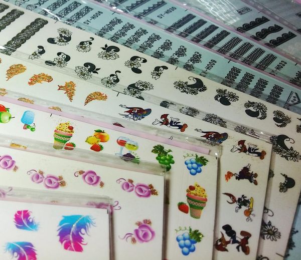 

108 style flower feather black white lace kitty cat fruit cartoon decoration wraps tips 9pcs nail art water transfer sticker de7232701
