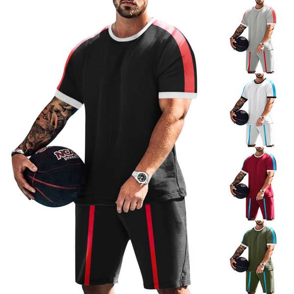 

2023 summer sports t-shirt men's round neck casual short sleeve shorts two piece set mens tracksuits tracksuit men, Gray