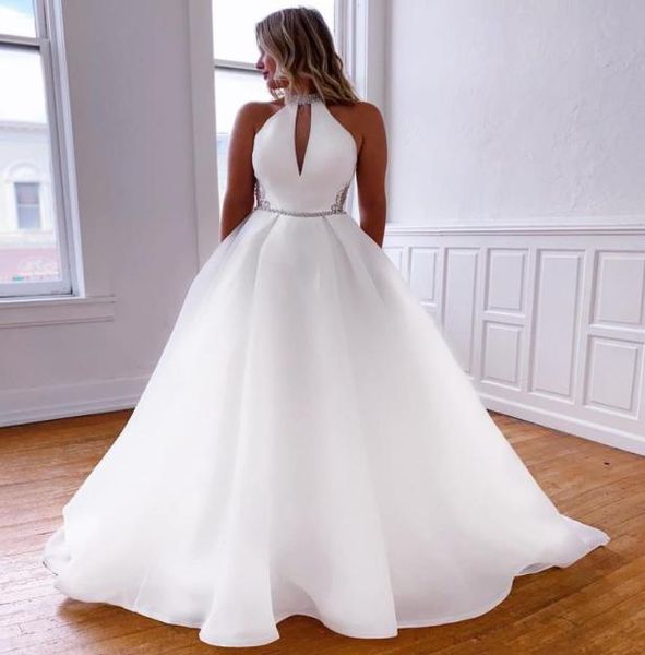 

2022 organza a line wedding gowns keyhole halter neck robe de marrige beaded backless bridal dresses china9571082, White