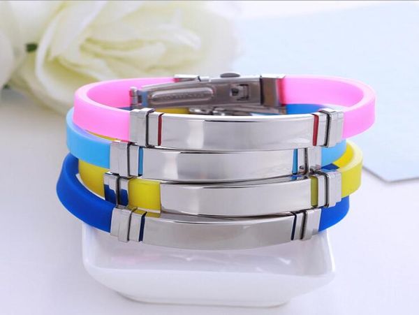 

hand ornaments for exhibition venues new silicone stainless steel bracelet dmfb371 mix order 20 pieces a lot slap snap brac8523822, Silver