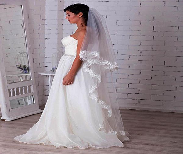 

two tiers blusher lace waltz wedding veil with comb laced all around 2 layers bridal veil2396066, Black