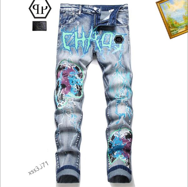 

2023 autumn new fashion retro hole jeans men pants cotton denim trouser male plus size jeans dropshipping ###, Blue