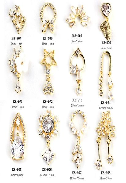 

12pcsset gold color 3d nail art decorations with rhinestones alloy nail charms jewelry for nail gelpolish tools2371132, Silver;gold