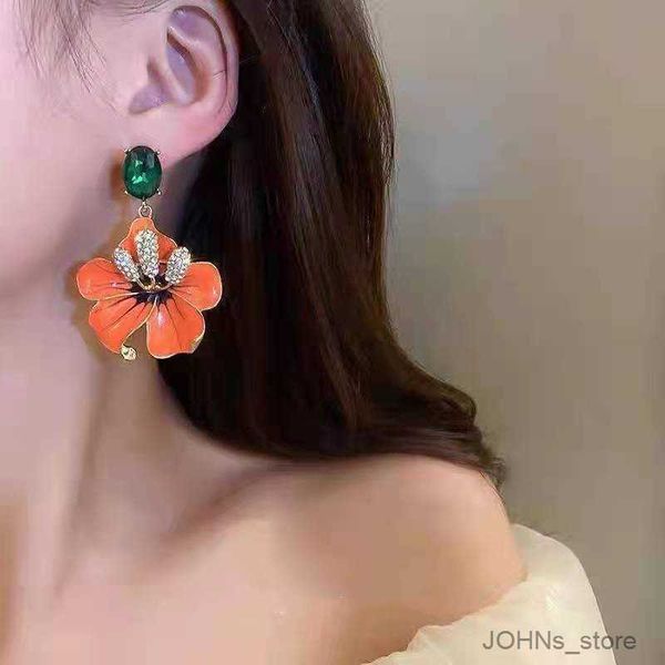 

stud luxury diamond orange oil drop flower personalised earrings for women fashion earring daily birthday party jewelry gifts r230630, Golden;silver