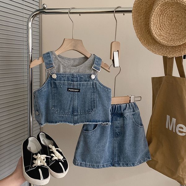 

clothing sets girls set denim tank summer outwear strap short underwear half dress three piece 230630, White
