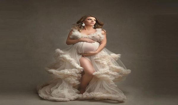 

white african maternity dress robes for po shoot or baby shower ruffle tulle chic women prom gowns ruffles v neck pography r2891354, Black
