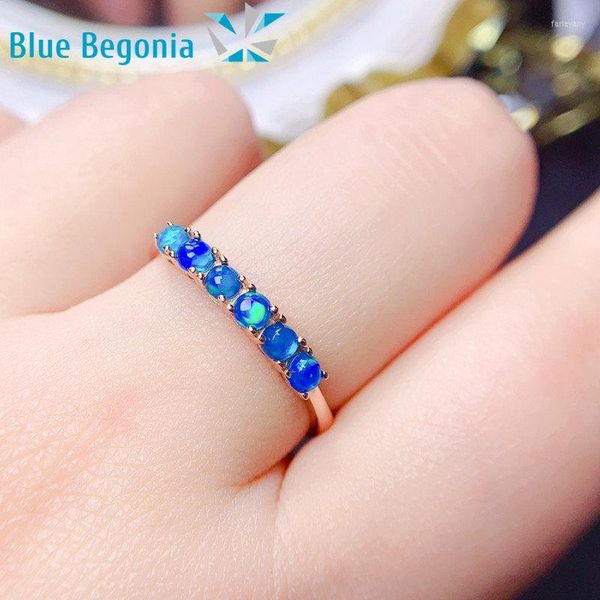 

cluster rings natural blue opal ring for women anniversary gift 3mm genuine gemstone jewelry 925 sterling silver, Golden;silver