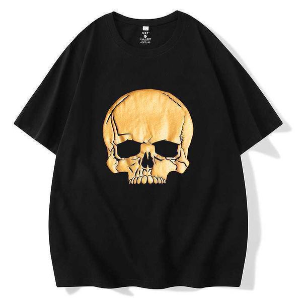 

round neck short sleeved t-shirt for men 2022 new skull head printing fashion brand versatile american high street, White;black