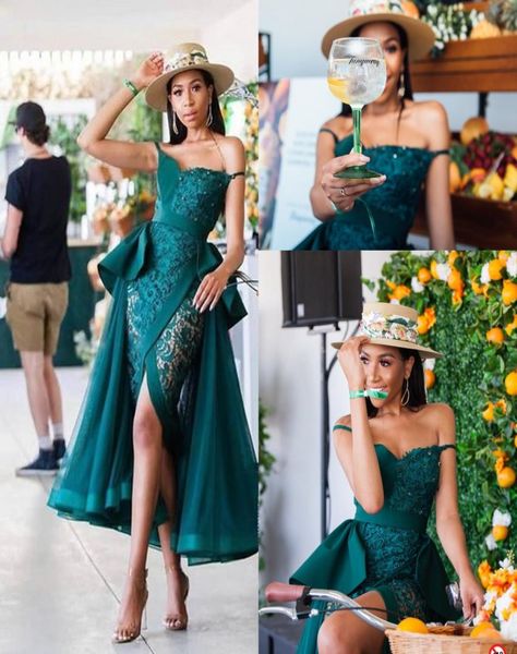 

hunter see through prom dresses 2020 peplum lace tulle front split cocktail party dress beads pearls african mermaid evening 7056053, Black