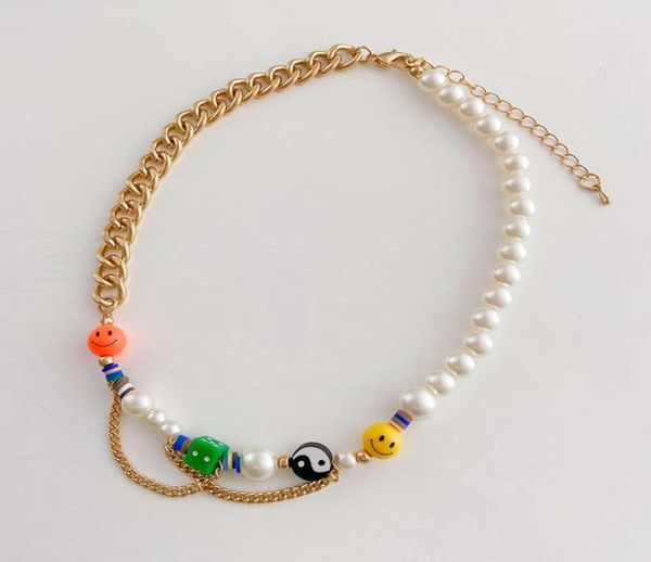 

chain product happy go lucky smiling face chooker y2k yin yang rainbow cuba7661100, Black