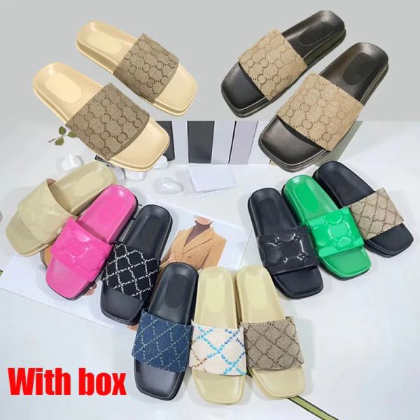 

casual shoes luxury designer slippers men woman slider leather stripes canvas embroidered square flat vintage flip flops summer slides outdo, Black